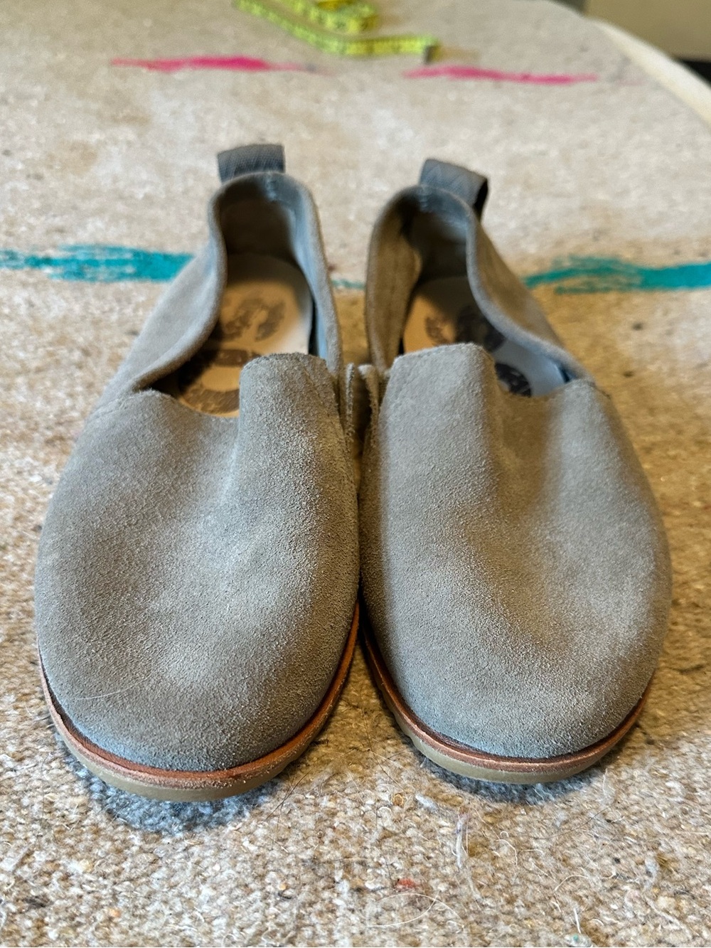 Sorel Suede Slip-On Flats in Olive Green